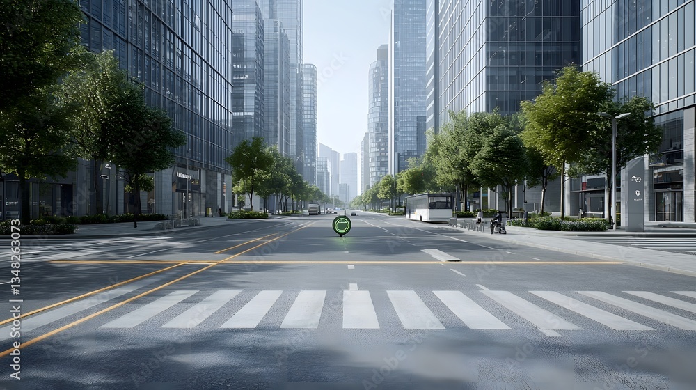 Aufkleber 3d rendered visualization of an eco friendly motor traversing a modern sustainable urban landscape w