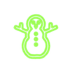 Icon snowman from the flow of energy of green color. Shimmering neon