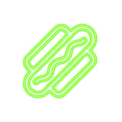 Icon hotdog from the flow of energy of green color. Shimmering neon