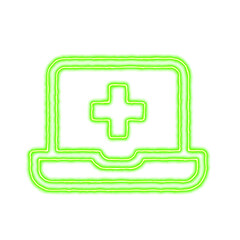 Fototapeta premium Icon laptop medical from the flow of energy of green color. Shimmering neon