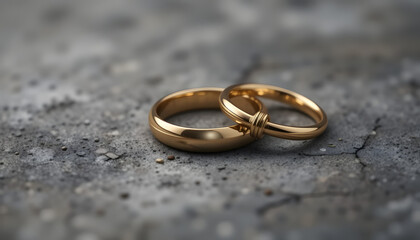 Elegant Gold Wedding Rings on Textured Stone Background

