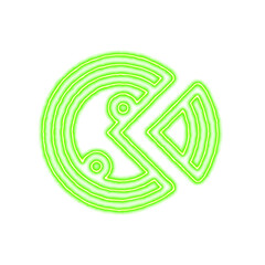 Icon pizza from the flow of energy of green color. Shimmering neon