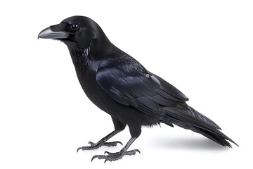 Fototapeta premium Isolated Raven, Profile View, Against White Background. Possible Use Stock Photo