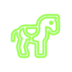 Icon horse saddle from the flow of energy of green color. Shimmering neon