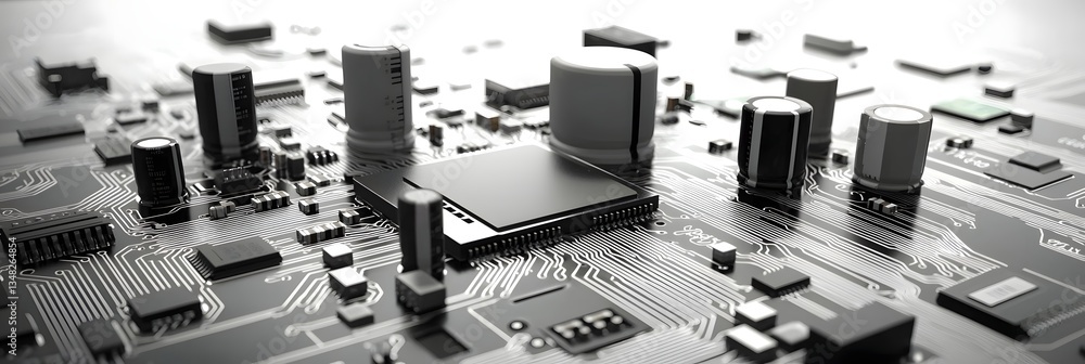 Fototapete a detailed monochrome image showcasing the intricate design and interconnected components of a telec