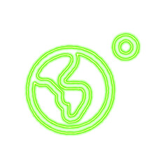 Icon planet moon from the flow of energy of green color. Shimmering neon