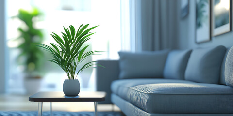 Modern Cozy Living Room Interior with Houseplants and Natural Light 