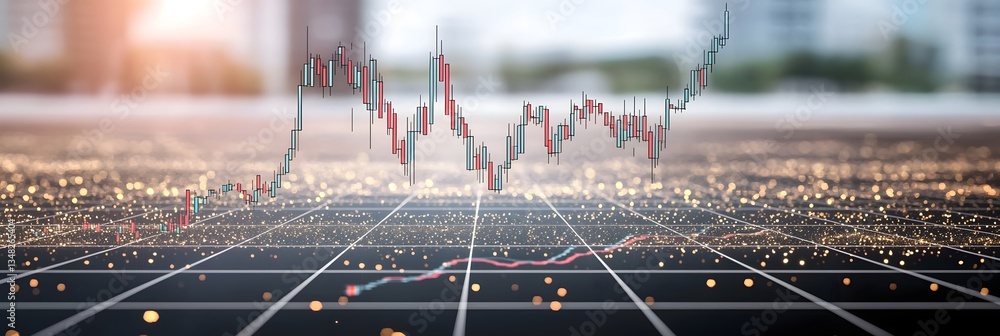 Aufkleber a dynamic candlestick chart against a backdrop of shimmering golden sparkles representing the energy