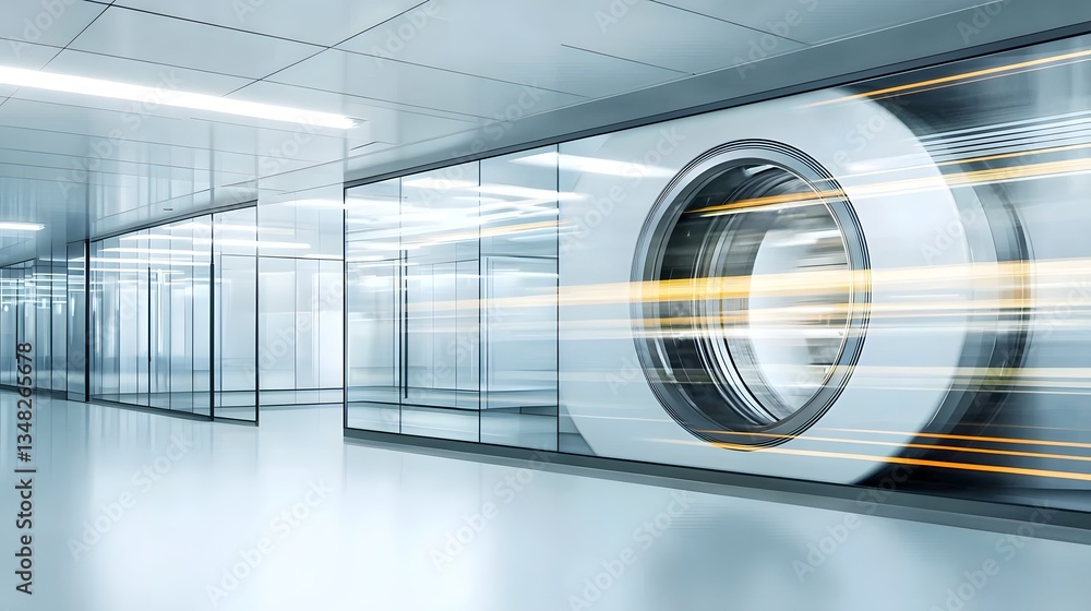 Poster a futuristic and minimalist image of a large circular vault door opening in slow motion creating a b