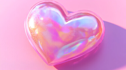 Obraz premium Shimmering Pink Heart-Shaped Hologram Sticker – A Floating, Iridescent Design with a Glossy, Reflective Surface