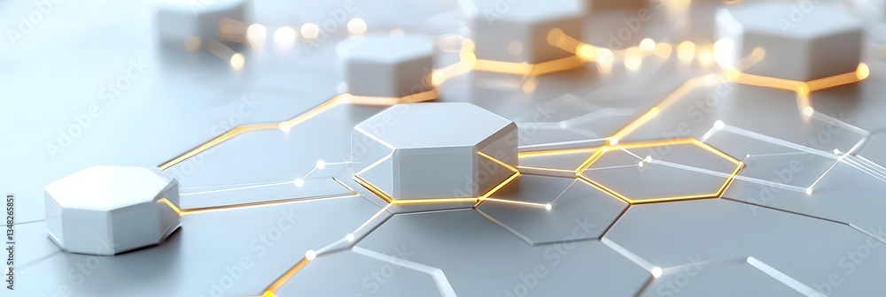 Aufkleber A futuristic and minimalist geometric background featuring a hexagonal network of interconnected nodes linked by luminous glowing lines creating a seamless and dynamic digital pattern