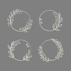 Delicate, hand-drawn floral and heart wreaths in a minimalist, organic style. Versatile vector frames ideal for wedding invitations, greeting cards, social media, and other romantic designs.