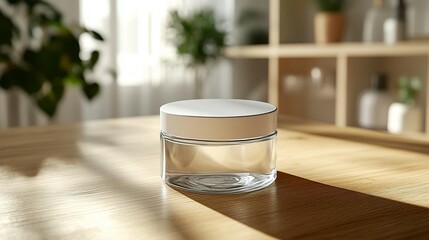 Empty Glass Jar with Lid on Wood Table