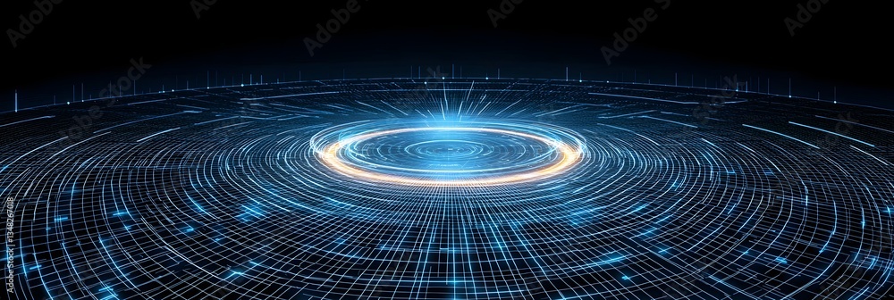 Leinwandbilder a futuristic technologically driven landscape featuring a dynamic grid of digital signals and energy