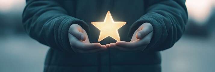 A person holds a glowing star in their open palms