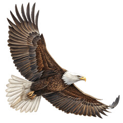 Obraz premium A majestic bald eagle soars gracefully against a stark black backdrop