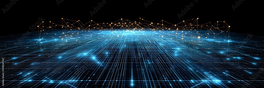 Aufkleber A futuristic tech inspired background with a smooth gradient and a dynamic network of glowing holographic lines creating a sense of depth and interconnectivity
