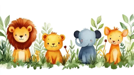 Adorable Watercolor Safari Animals Jungle Print