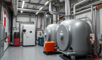 Industrial Facility Gleaming Metal Tanks Brightly Lit Room. AI Generated