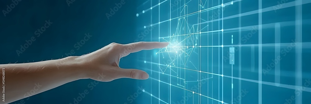 Aufkleber A hand reaching into a futuristic digital world of interconnected global networks and data visualizations