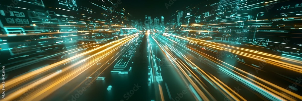 Leinwandbilder A high energy visualization of fast moving data streams across a technologically advanced digitally connected smart city environment