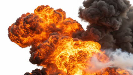 Explosive Fireball Eruption with Smoke, Isolated on White Background as Transparent. PNG. AI GENERATED