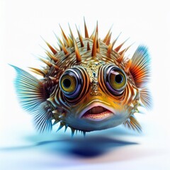 Unique Spiky Fish with Large Eyes on White Background