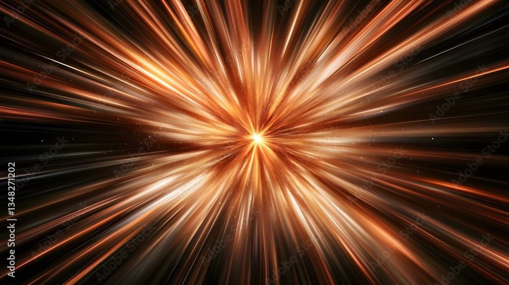 Poster the image shows a radiant burst of light, predominantly in shades of orange and brown, emanating fro