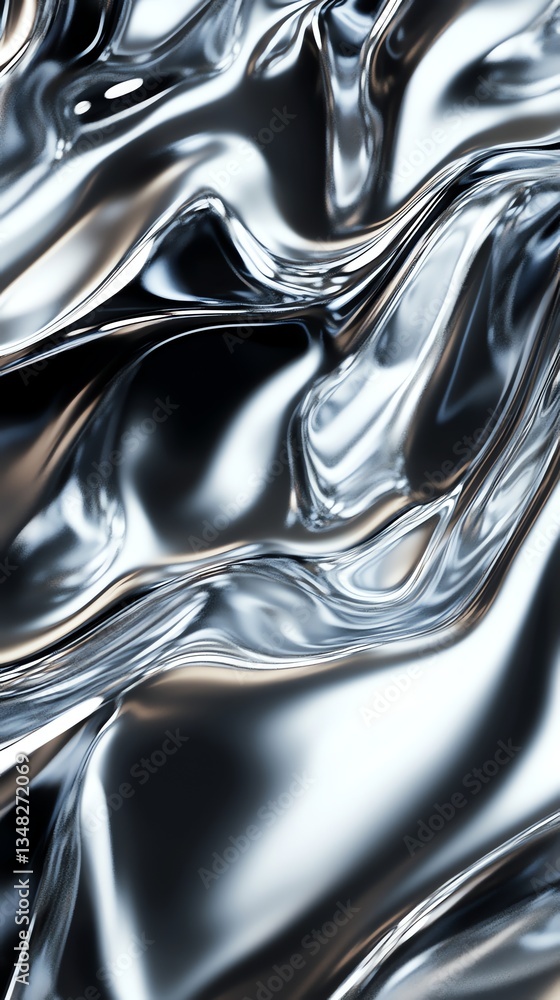 Poster abstract flowing silver liquid background with dynamic metallic waves texture