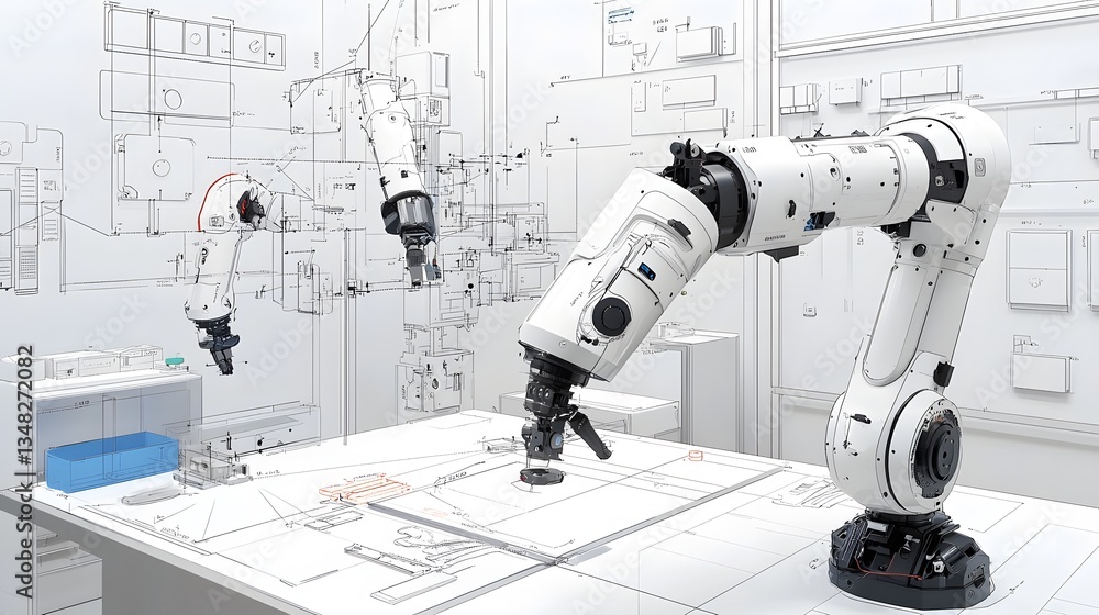 Poster A robotic arm equipped with advanced servo motors showcasing its ability to perform precise and high speed movements in an industrial or manufacturing setting