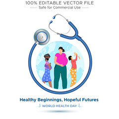 Happy World Health Day. Illustration of Pregnant Women from Diverse Backgrounds and Medical Awareness for World Health Day 2025.