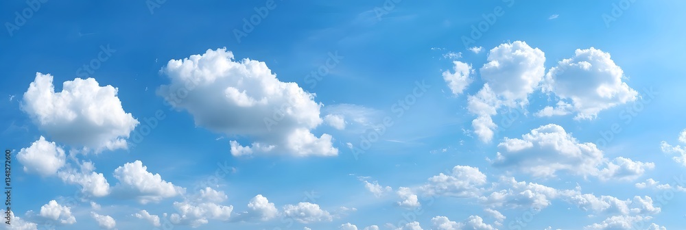 Poster a serene and picturesque scene showcasing a minimalist background with a soft blue sky and fluffy wh