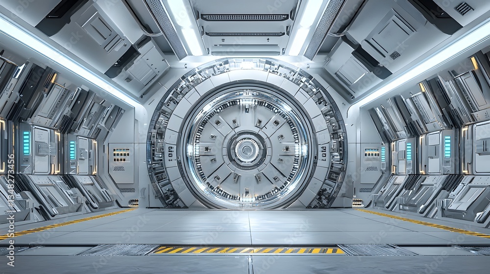 Aufkleber a sleek futuristic interior design of a high security vault featuring a circular layout metal surfac
