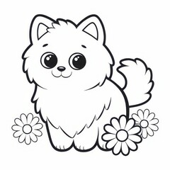 Fototapeta premium Cute cartoon puppy surrounded by daisies whimsical art playful theme creative environment childlike perspective