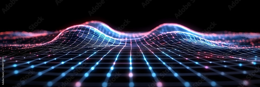 Leinwandbilder A sleek minimalist background featuring a smooth gradient and a futuristic holographic network of glowing lines and patterns