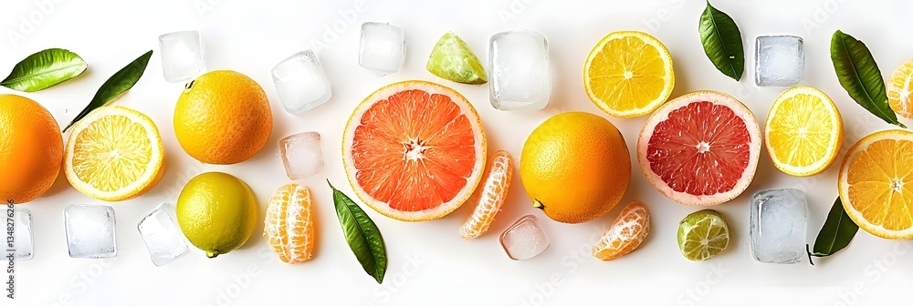 Poster a vibrant colorful arrangement of various citrus fruits including oranges lemons limes and grapefrui
