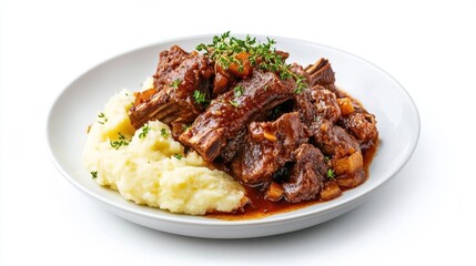 Braised Lamb Shanks Plate with Red Wine Sauce and Mashed Potatoes