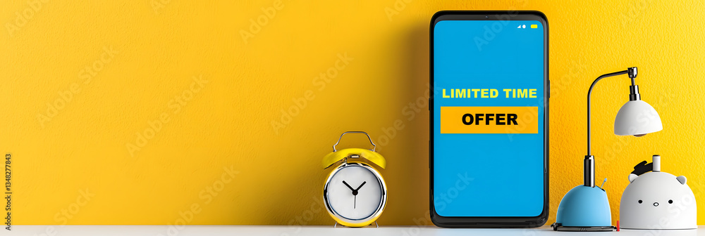 Aufkleber a modern smartphone with a digital display showing a limited time offer promotional message set agai