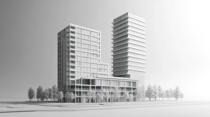 Modern Architecture, Cityscape, Gray Buildings, Rendered Scene, Urban Design, Digital Model, 3D Design