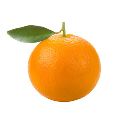 Fresh Orange with Green Leaf on a White Background