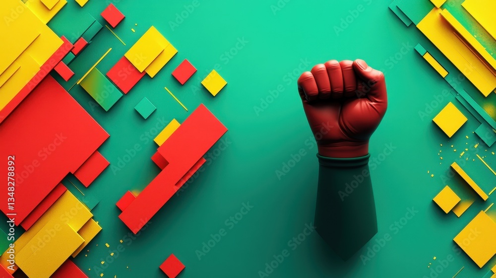 Aufkleber vibrant artistic representation of resistance with colorful geometric shapes and a fist symbolizing 
