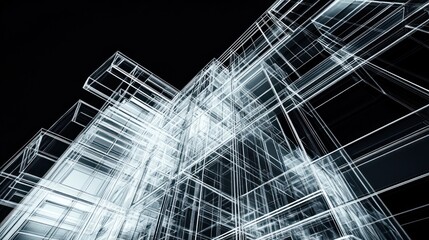 Obraz premium Abstract architectural design, futuristic city, wireframe buildings, digital model