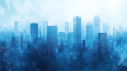 Cityscape in a Blue Haze: An Urban Dream