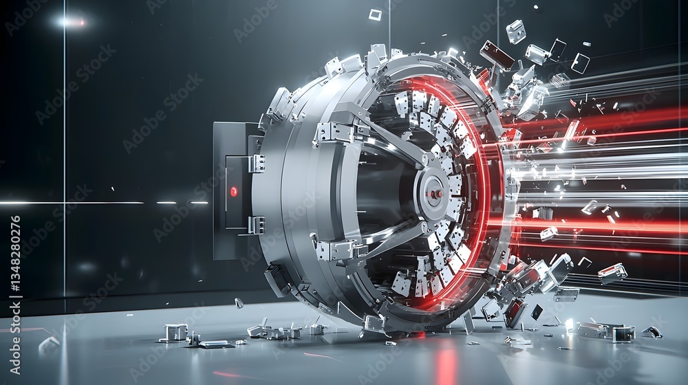 Aufkleber an industrial motion inspired image depicting a high speed vault door closing with a blurred dynamic