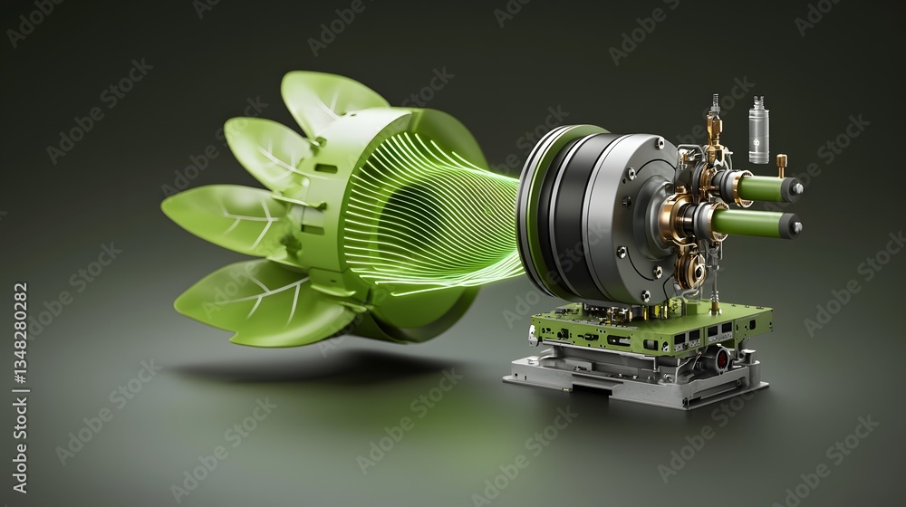 Aufkleber an innovative design that combines the efficiency of a green energy motor with the natural of a leaf