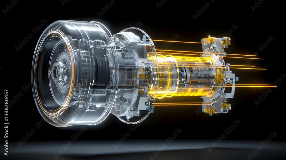 Aufkleber Animated 3D of a transparent wind turbine generator highlighting its internal components and symbolizing the clean sustainable power of renewable energy technologies