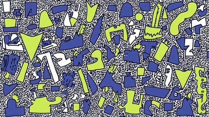 Obraz premium Abstract art with white, green and blue geometric shapes on a gray background