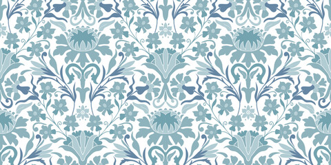Vintage seamless damask pattern. Hand drawn floral background in turkish style. Wallpaper in Victorian style. Vector illustration
