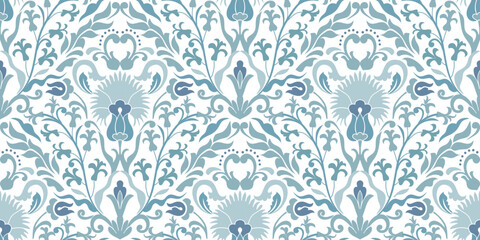 Vintage seamless damask pattern. Hand drawn floral background in turkish style. Wallpaper in Victorian style. Vector illustration