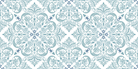 Vintage seamless damask pattern. Hand drawn floral background in turkish style. Wallpaper in Victorian style. Vector illustration